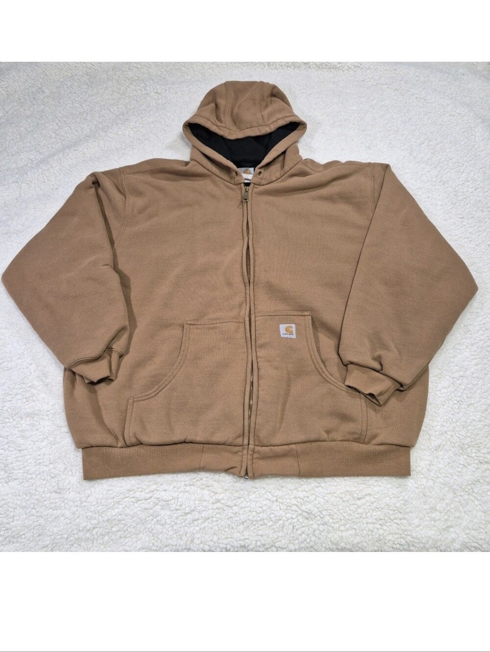 Carhartt J149 BRN Thermal Lined Hooded Jacket Men 2XL Brown Heavy Workwear Hoodi